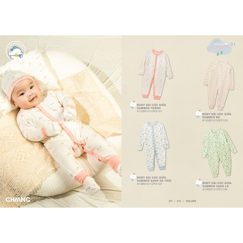 [CHAANG] Body dài tay cúc giữa hãng Chaang, BST Chaang Summer 2021, quân áo trẻ em Chaang cotton an toàn cho bé