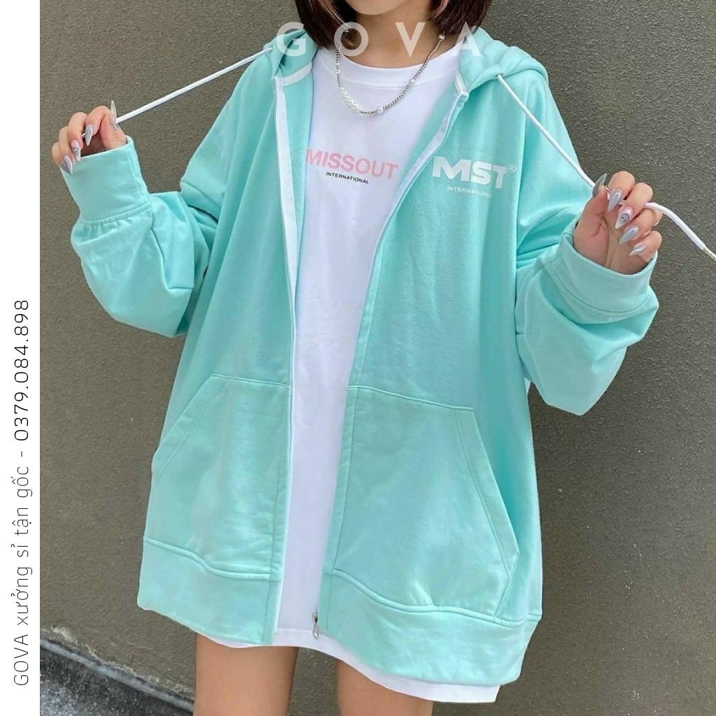 Áo khoác nỉ Hoodie MISS.OUT Dây Kéo form rộng áo nỉ bông ulzzang Cá Tính Unisex AKN10 GOVA