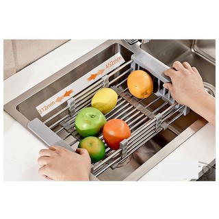 Rổ đa năng gác chậu rửa bát, Rổ inox chậu rửa bát, Rổ rau củ chậu rửa bát