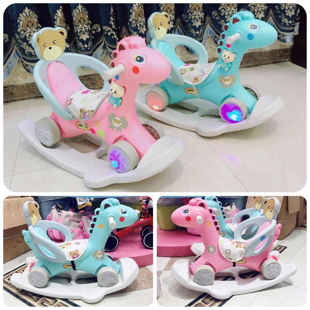 Ngựa bập bênh kiêm xe đẩy bé đi chơi - chòi chân hình ngựa - 3 trong 1 Toyshouse có nhạc 2021 tiêu chuẩn châu Âu