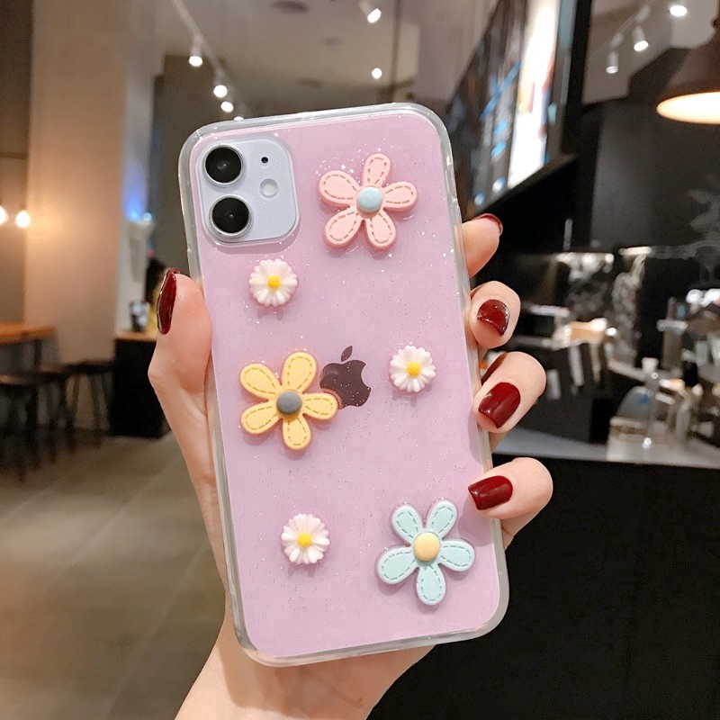 3D Cuty Daisy Flower Clear Soft Case OPPO Realme XT,X2,5,5i,C3,X2 Pro,6 Pro,5 Pro,RENO 10X Zoom,Reno2,2F,2Z,3,3 Pro,Z,4,4 Pro 5 5G Glitter Case Phone Cover