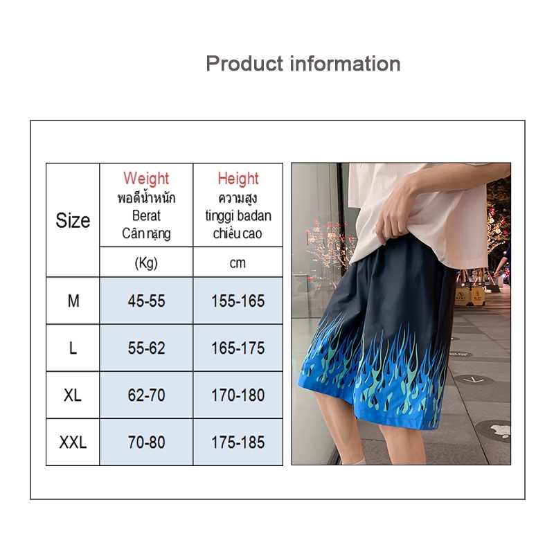 Quần short AOKANG ống rộng in họa tiết ngọn lửa phong cách hip hop cá tính dành cho nam