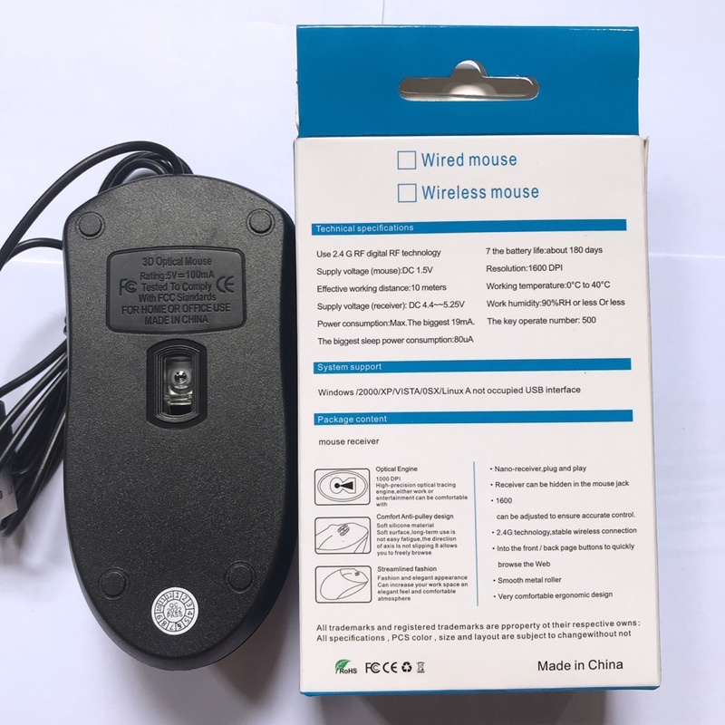 Chuột máy tính có dây màu đen, con lăn chống trượt, cổng kết nối usb, dây dài 1m, vừa gọn bàn tay.