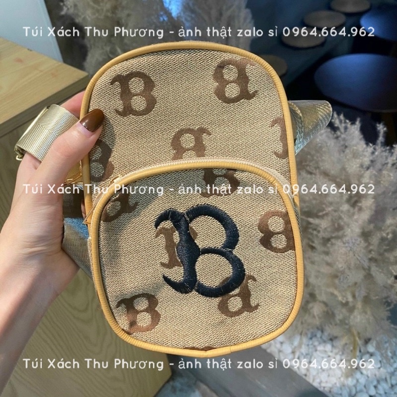 Sét túi đeo chéo dáng ngang - Túi điện thoại đứng hai ngăn in chữ thêu logo B siêu xinh cho cả nam và nữ (ảnh thật)