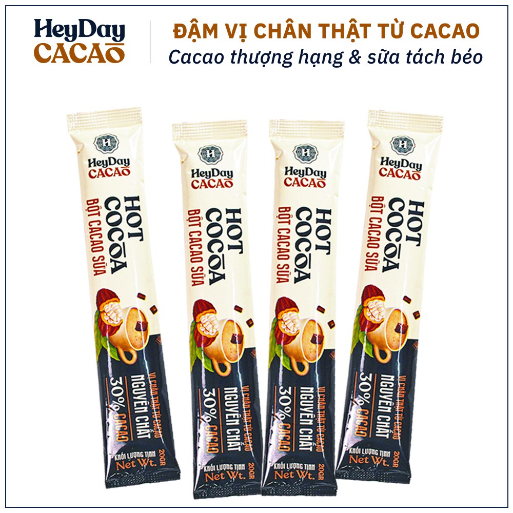 Bột Cacao Sữa Heyday - Gói tiện lợi 20g - Giàu Khoáng, Chất Xơ Hoà Tan - Vị Chocolate Chân Thật Từ Cacao