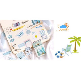 50 sticker hình dán mùa hè màu xanh dễ thương