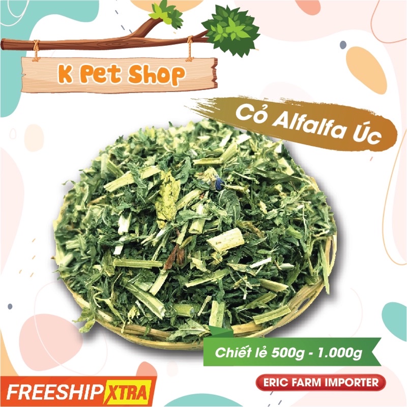Cỏ Khô Alfalfa Úc Thỏ Bọ  FREE SHIP Cỏ Alfa Úc cắt khúc 500gr Thức Ăn Cho Thỏ, Bọ, Chinchillas .