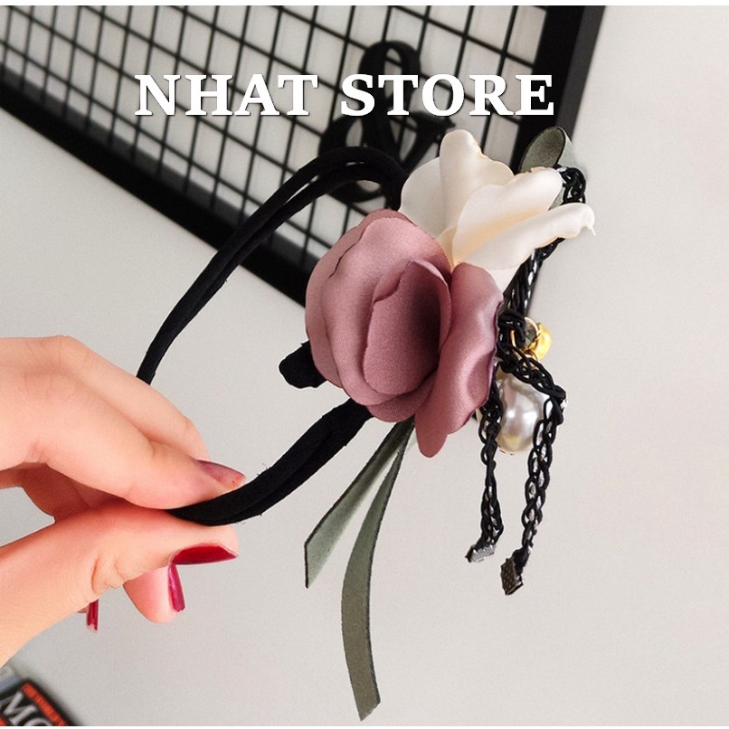 Dây cột tóc, dây uốn tóc cho nữ hoạ tiết hoa hồng đính ngọc nhân tạo phong cách Hàn Quốc (có video thật) - Cột tóc CT03