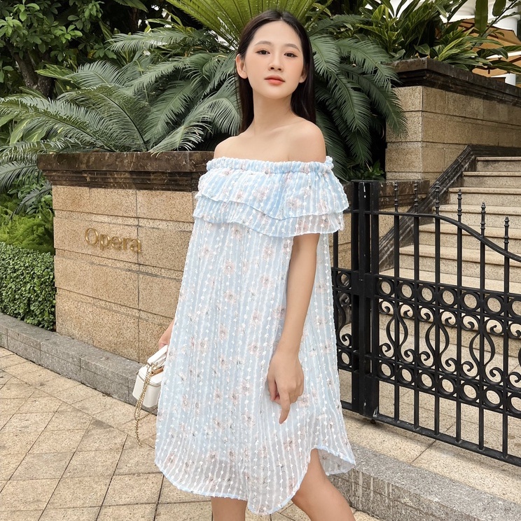 YU CHERRY | Đầm nữ trễ vai họa tiết hoa nhí, Floral Flying Dress YD156