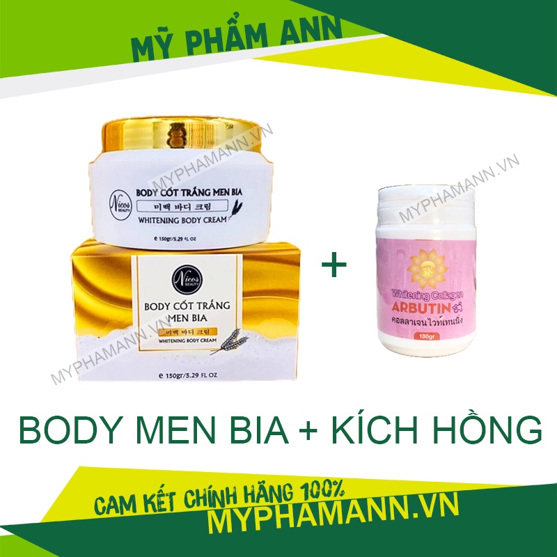 Combo Kem Body Men Bia Nicos + Kích Trắng Abutine 3C3 Thái Lan