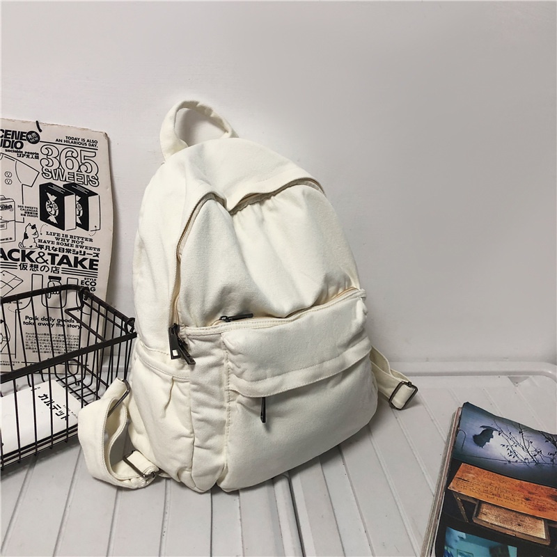 Ba lô Canvas màu trơn đơn giản thời trang nữ tính