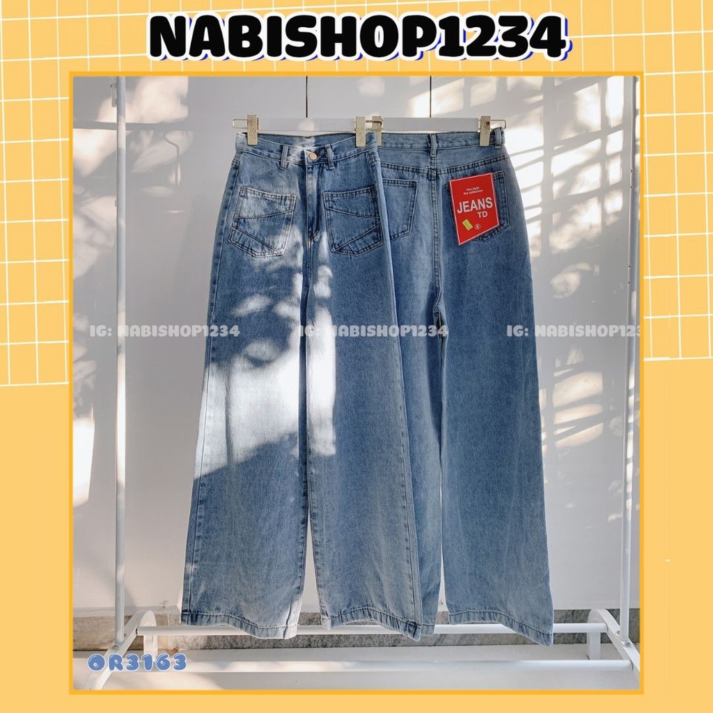 Quần Ống Suông Jean Nữ Cạp Cao Túi Kiểu Mã 3163 Form Dài 100cm (ẢNH THẬT KÈM VIDEO) - Nabishop1234