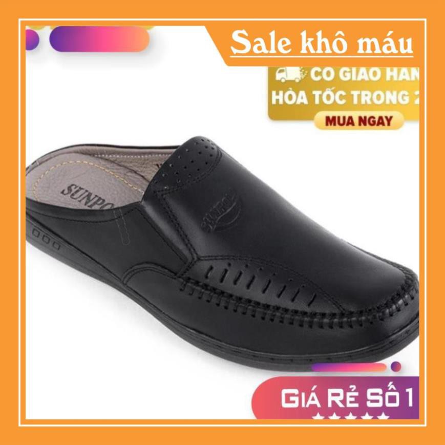 [Sale 3/3] Giày Sapo Bít Mũi Nam Da Bò SUNPOLO Đen Nâu - SU196DN Sale 11 :