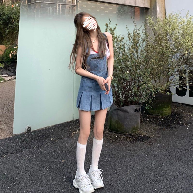 Váy yếm jean cá tính đuôi xòe xếp ly siêu phẩm Tik Tok siêu phẩm có size ulzzang style có size