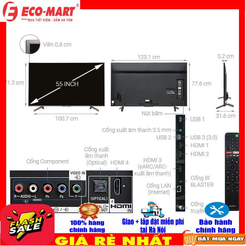 Tivi SONY 55 inch 4K Smart Tivi ( đen ) KD-55X8500G ( VẬN CHUYỂN VÀ LẮP ĐẶT MIỄN PHÍ KHU VỰC NỘI THÀNH HÀ NỘI )