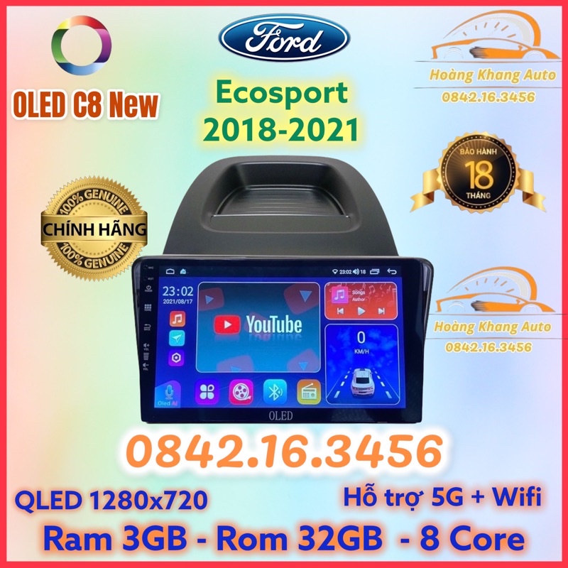 Màn hình android OLED C8 New theo xe Ecosport 2018 - 2021  kèm dưỡng và jack nguồn zin theo xe