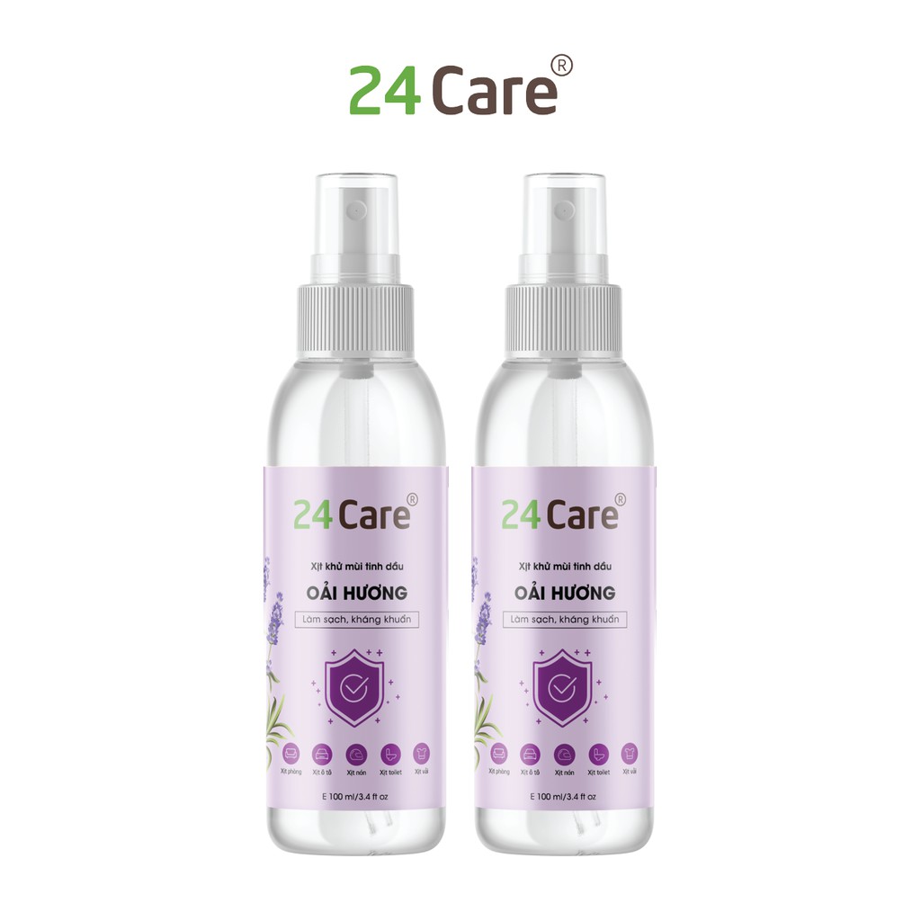 Combo 2 chai Tinh dầu xịt phòng kháng khuẩn Oải Hương 24Care 200ml