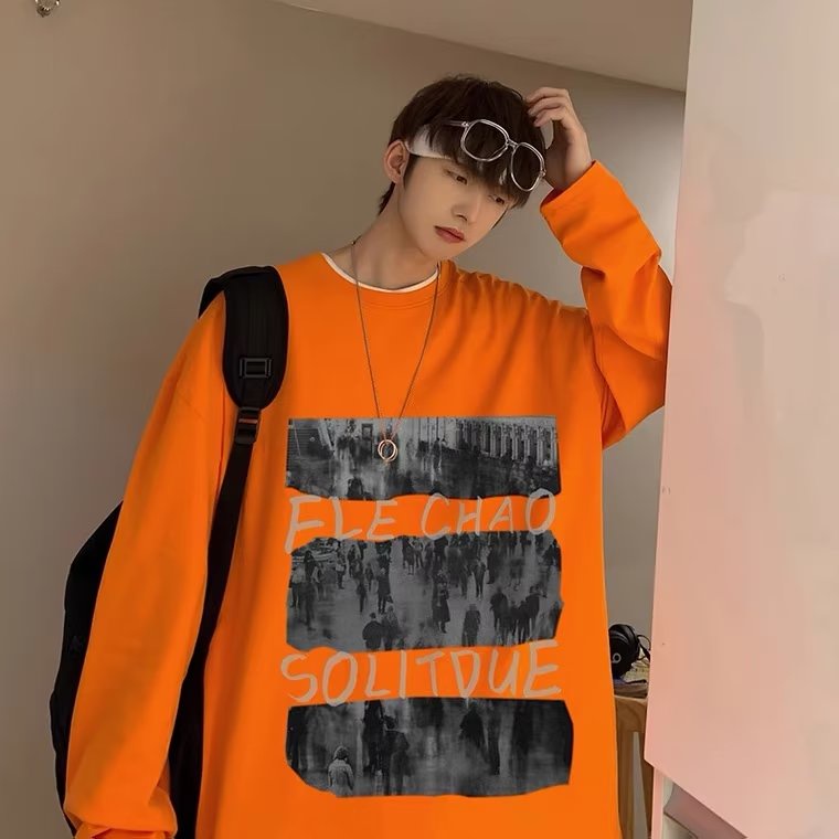 Áo Thun Tay Dài Dáng Rộng In Chữ Phong Cách Hàn Quốc Thời Trang Cho Nam Size M-5XL