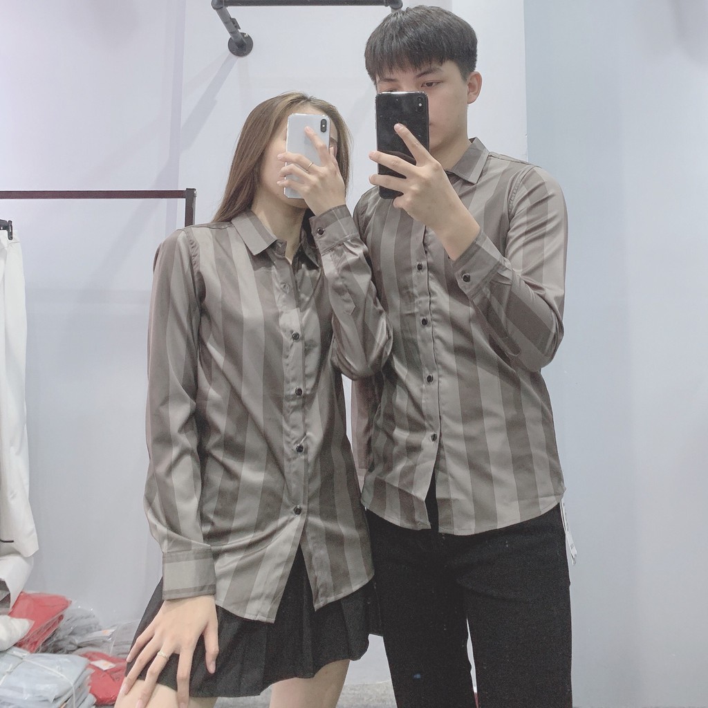 Áo Sơ Mi Nam Nữ Nâu Lớn Kẻ Sọc (Khác hình bao trả)