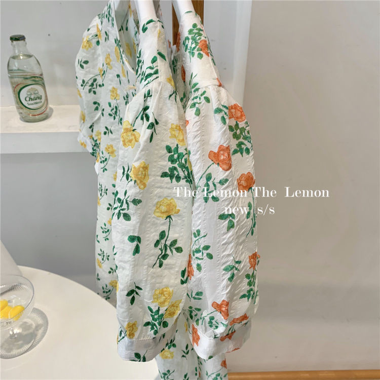 Áo Kiểu Tay Ngắn Phồng Cổ Tròn Họa Tiết Hoa Nhí Xinh Xắn Thời Trang Kiểu Pháp