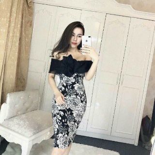 Đầm body phối voan kiếng