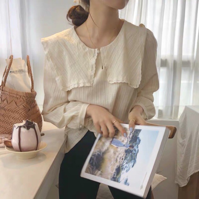 Áo sơ mi cổ V tay phồng dài nhiều mẫu ulzzang / Áo kiểu tay lở cổ bèo QC