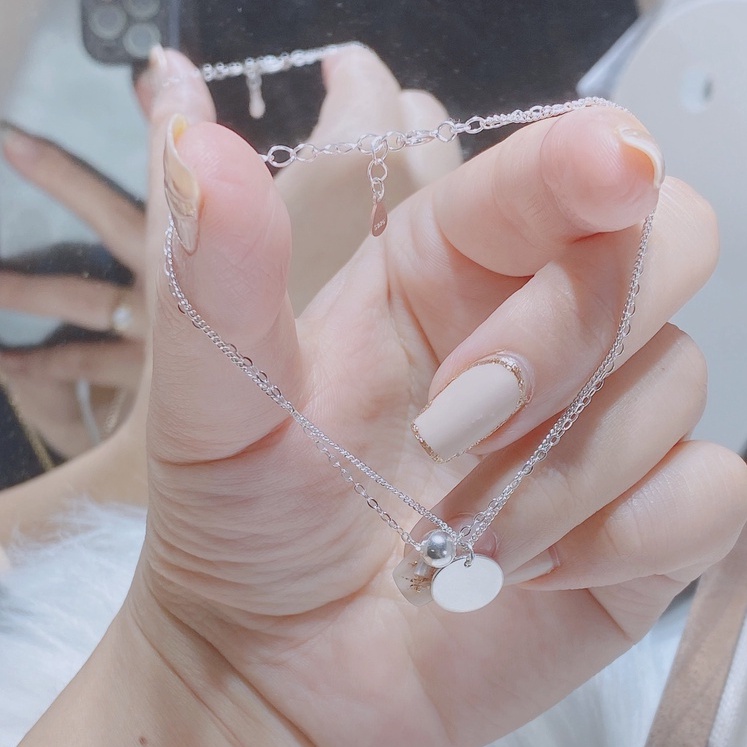 Lắc tay bạc Tlee, lắc kép treo charm tròn thanh mảnh cá tính- TleeJewelry