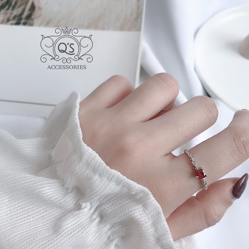 Nhẫn bạc trái tim nhẫn nữ mặt đá màu xanh trắng đỏ S925 HEART Silver Ring QA Silver RI210801