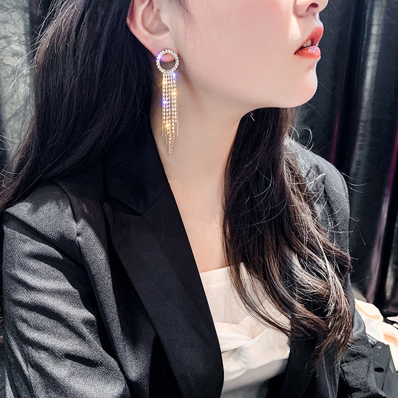 Đôi Khuyên Tai Dài Hình Tam Giác Đính Đá Thời Trang Cho Nữ