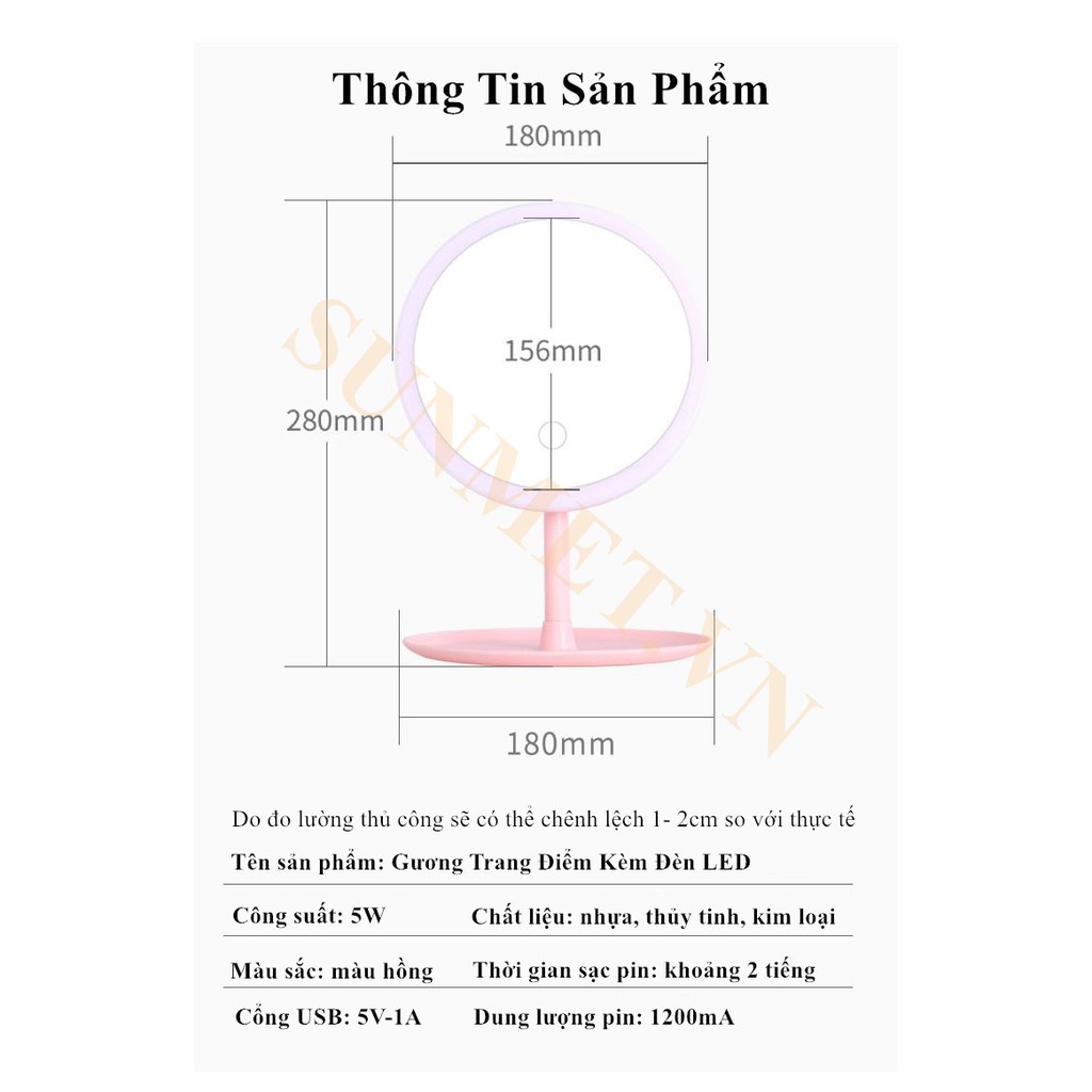 [SIÊU RẺ] Gương Trang Điểm Giúp Bạn Có Thể Trang Điểm Ngay Cả Trong Bóng Tối Cổng Sạc USB