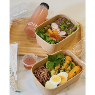 Sỉ 50 cái hộp giấy chữ nhật nắp PET trong đựng bánh, cơm