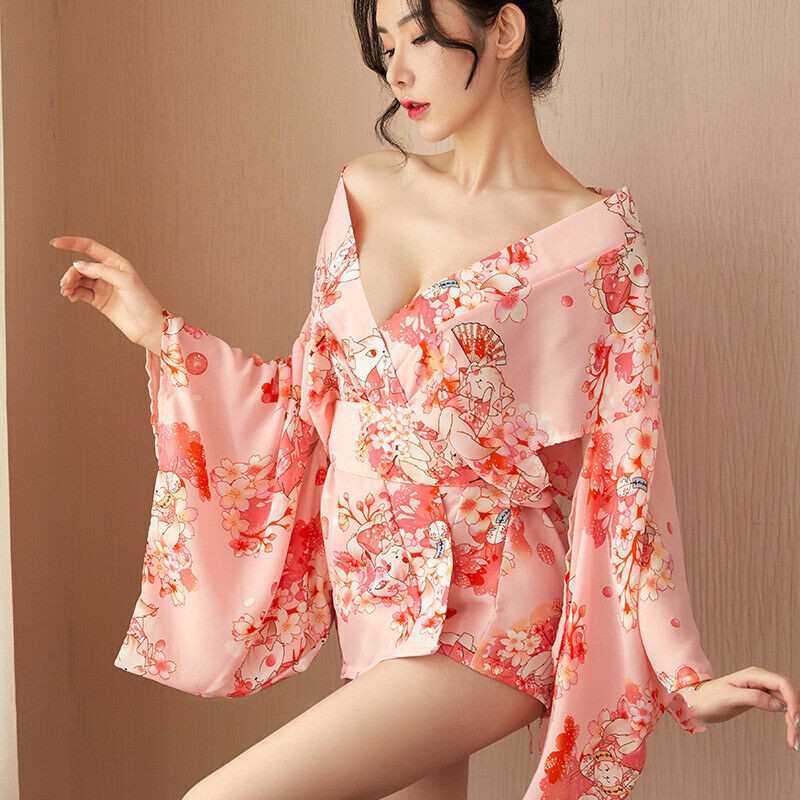 Cosplay Kimono Nhật Bản Siêu Sexy - Set Kimono Nhật Cực Kỳ Khêu Gợi Quyến Rũ Kimochi Vải Satin Lụa