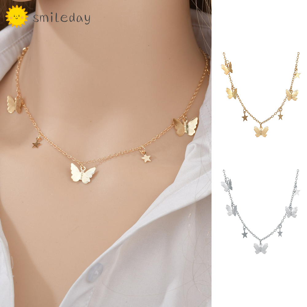 Vòng Cổ Choker Màu Vàng Bạc Mặt Cánh Bướm Ngôi Sao Phong Cách Hàn Quốc Thời Trang Thích Hợp Làm Quà Tặng