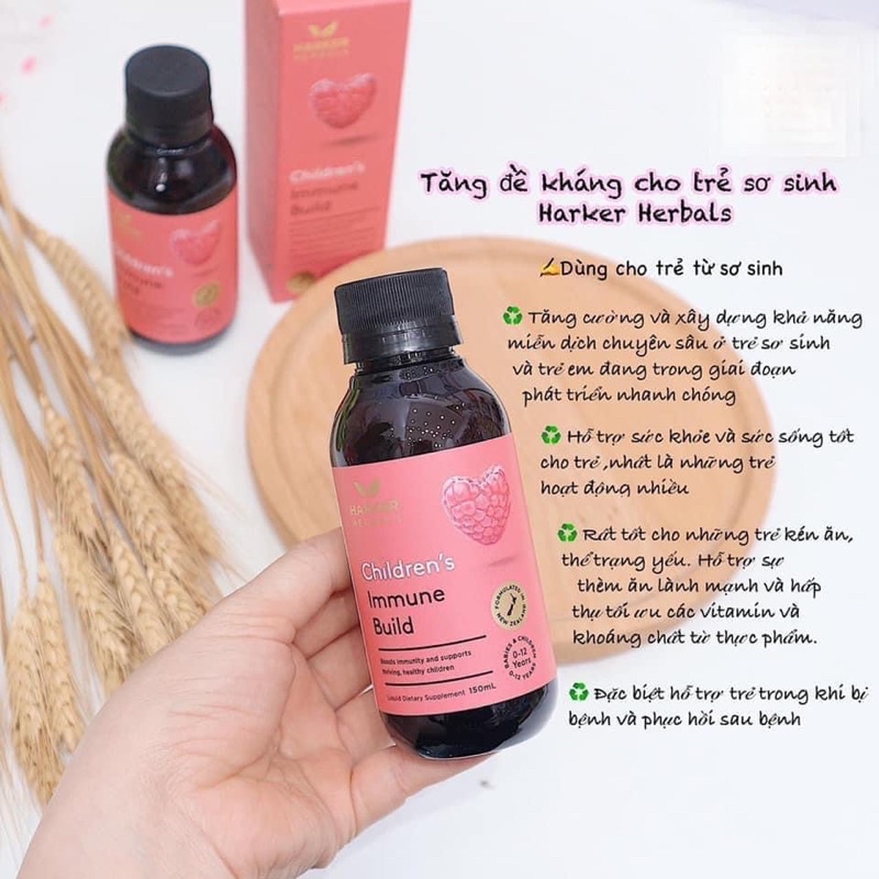 Siro Harker hồng Immune Build - tăng đề kháng + ăn ngon cho bé từ sơ sinh (150ml)