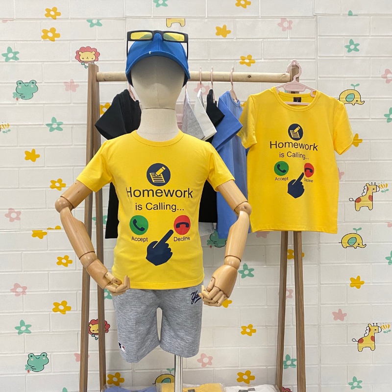 Áo phông cộc tay 100% Cotton cho bé trai và bé gái 10-45kg