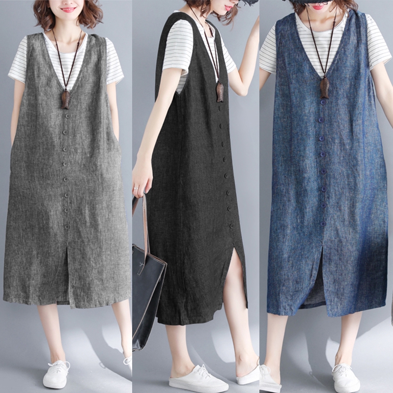 ZANZEA Đầm maxi form rộng sát nách xẻ tà thời trang dành cho nữ | BigBuy360 - bigbuy360.vn