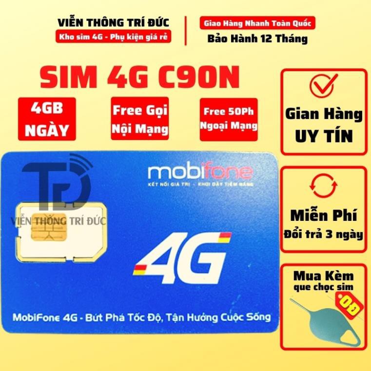 Sim 4G Mobifone C90N 4Gb/Ngày + Sim FV119 Data 180Gb Free 2 Tháng - Free Gọi - Không Giới Hạn Data - Viễn Thông Trí Đức