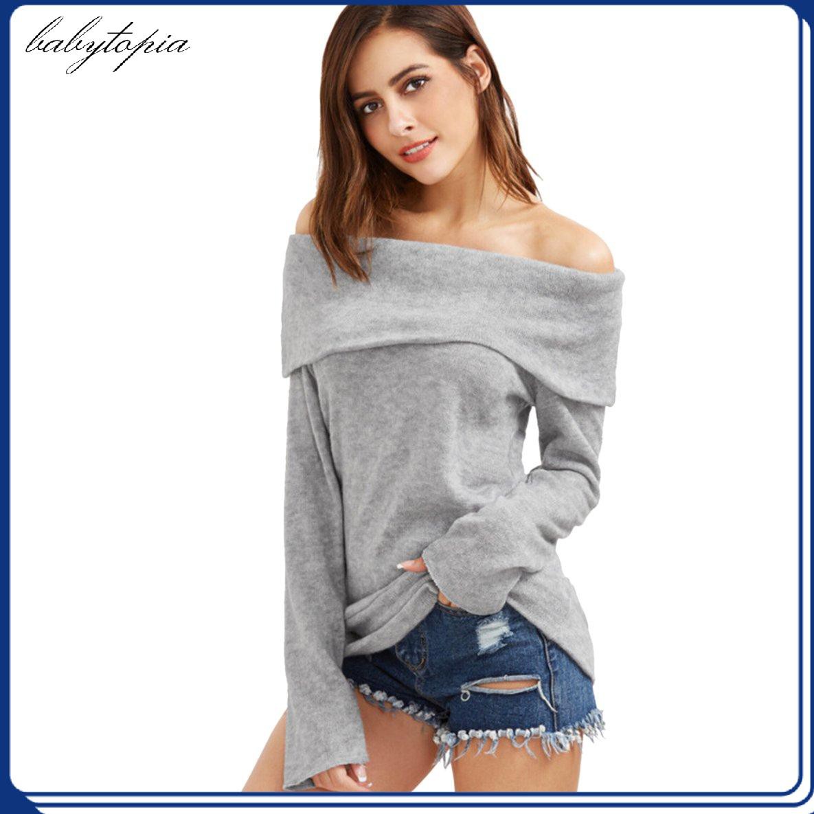 Áo Sweater Cổ Thuyền Hở Vai Thời Trang Thu Đông Quyến Rũ Cho Nữ