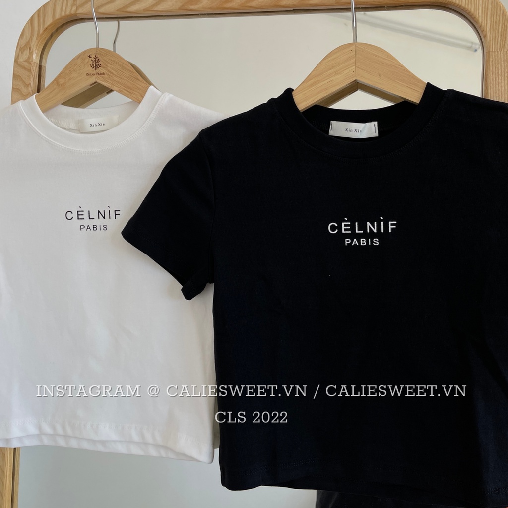 Áo thun croptop Caliesweet Áo croptop cổ tròn họa tiết Celnif