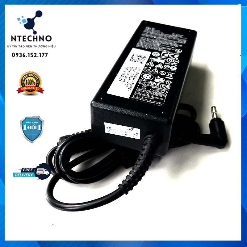 Sạc Laptop Dell 19.5V 3.34A 65W (Đầu đạn kích thước 4.0 x 1.7mm) [pt] - Tặng kèm dây nguồn - Bảo hành 12 Tháng