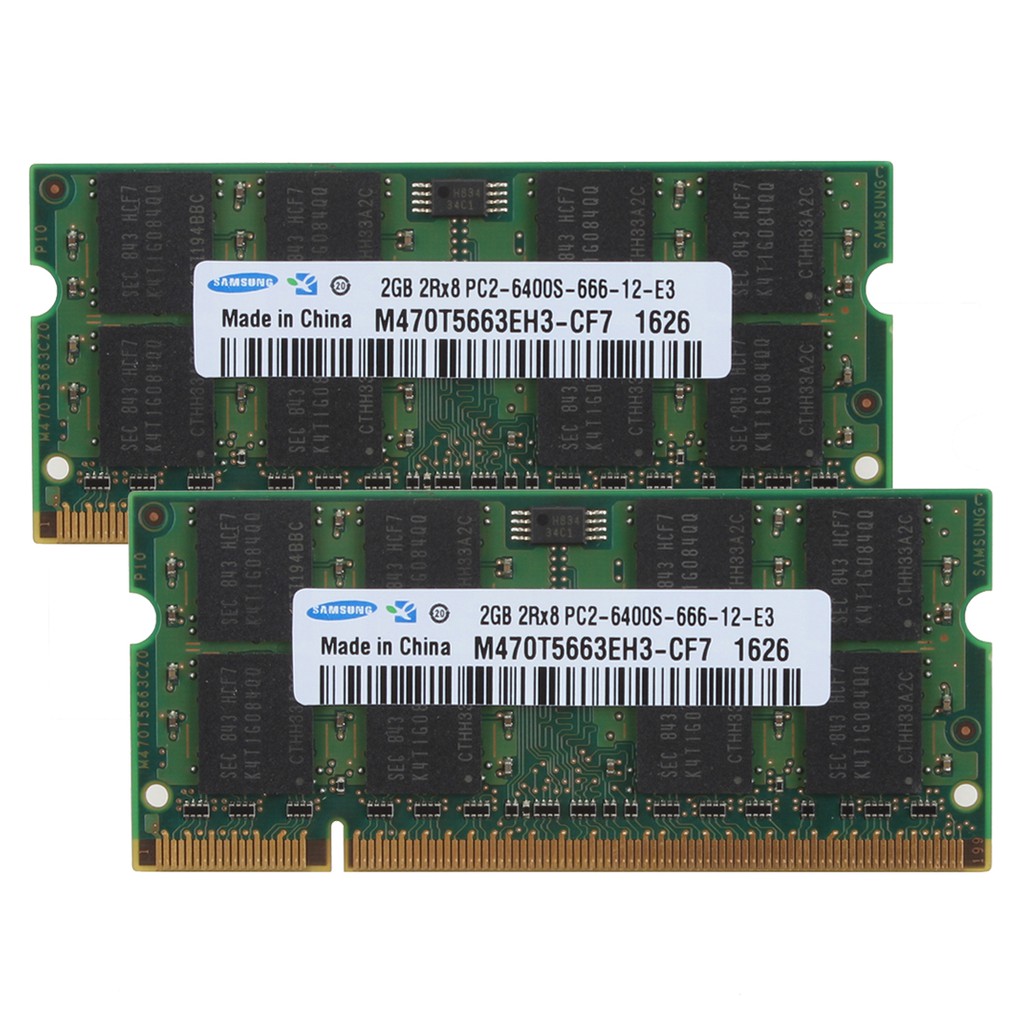 Bộ 2 Bộ Nhớ Laptop Samsung Ram 2gb Ddr2 Pc2-6400S 800mhz 200pin Sod22