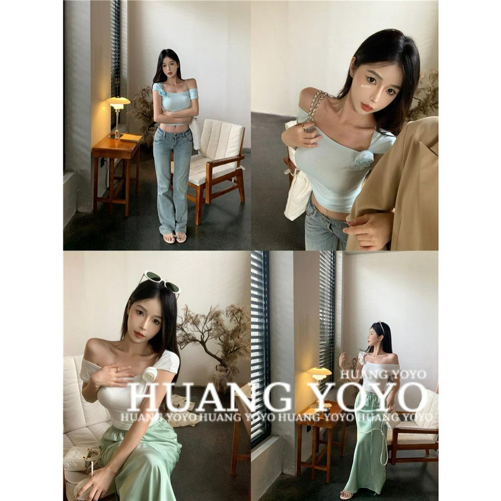 Áo Thun Croptop Dệt Kim Trễ Vai Màu Trơn Dáng Ôm Thời Trang Mùa Hè Xinh Xắn Cho Nữ