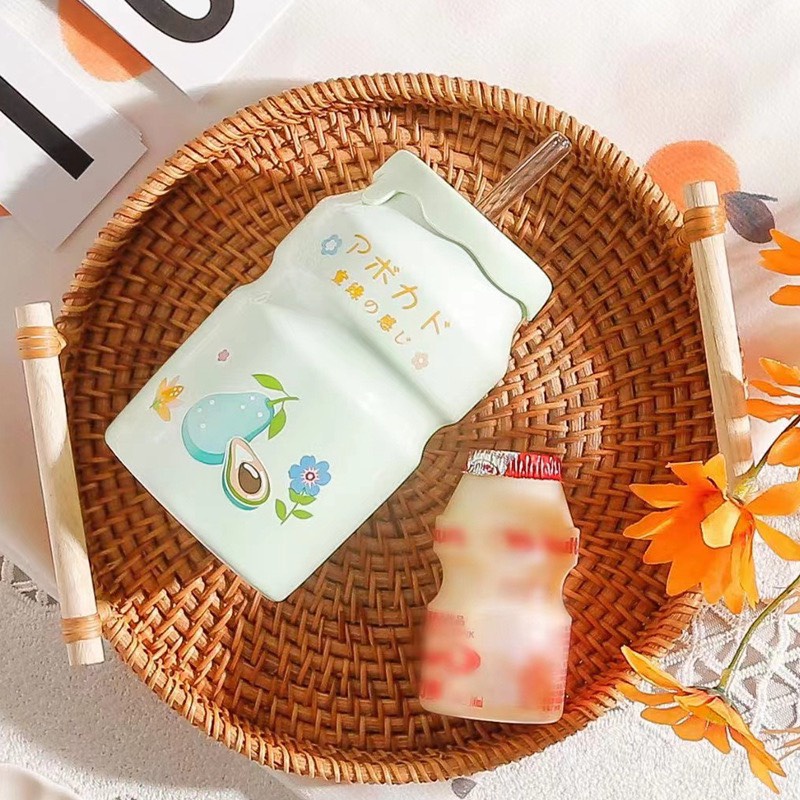 Cốc Uống Nước, 420ml Cute Cho Bé Có Nắp Sứ Decor Chịu Nhiệt Dễ Thương
