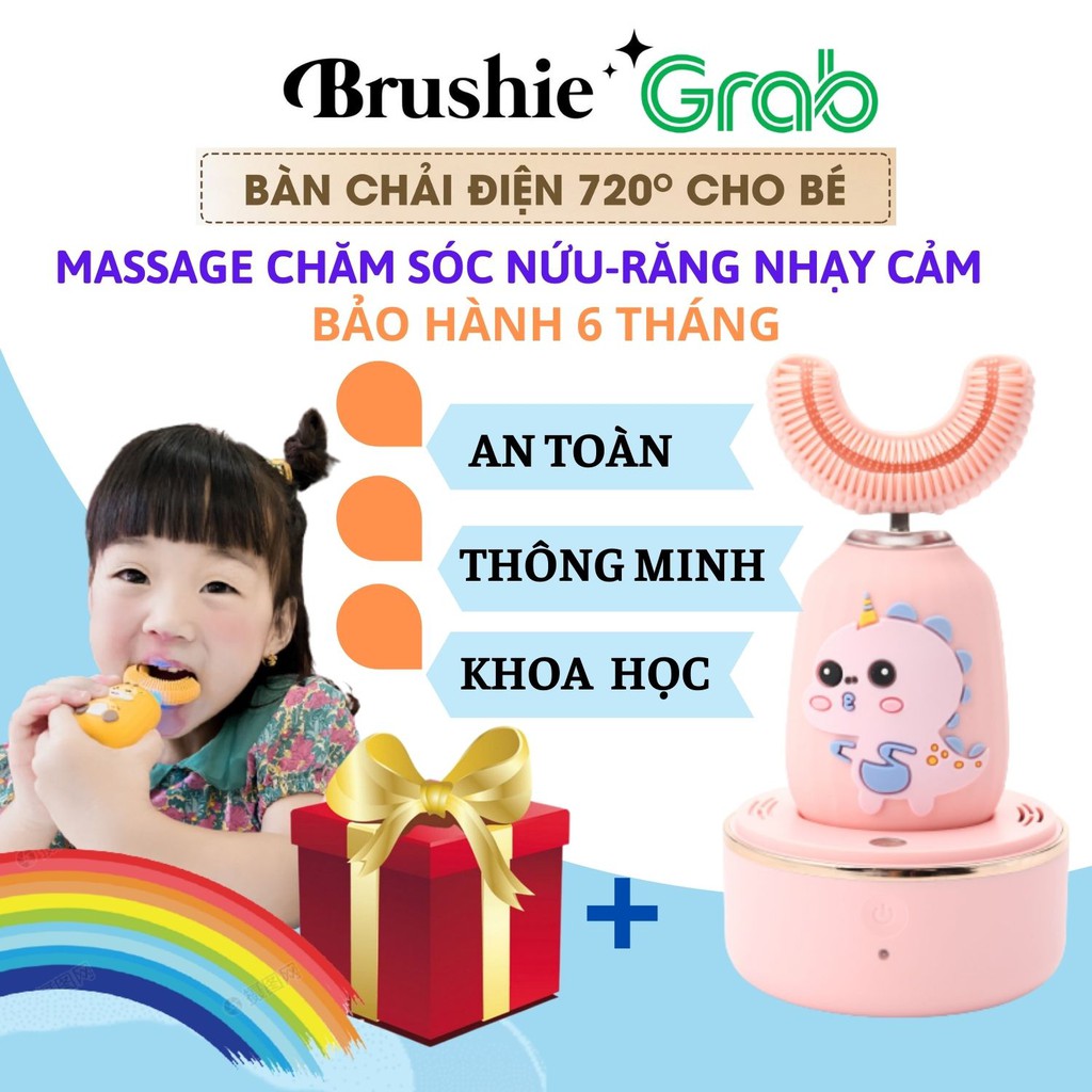 [Tặng Qùa] Brushie Kids bản CAO CẤP-Bàn Chải Điện Trẻ Em cho bé 2-7 tuổi, Chữ U Sonic 720, Khử Khuẩn, cho Răng nhạy cảm