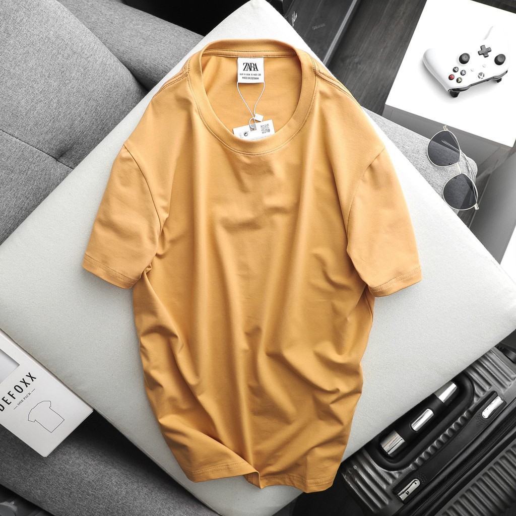 Áo phông nam, áo thun nam cổ tròn trơn ZR vải cotton 4 chiều màu vàng mơ 1215 foxxmen