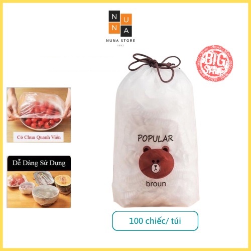 Màng bọc thực phẩm PE co giãn siêu dai bọc đồ ăn chống bụi côn trùng, set 100 túi bọc có chun đa năng