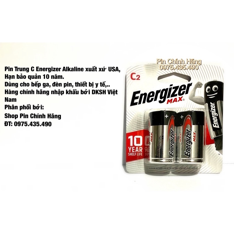 Pin Trung Energizer Max Alkaline - Pin C Energizer Max E93BP2 Chính Hãng Vỉ 2 Viên