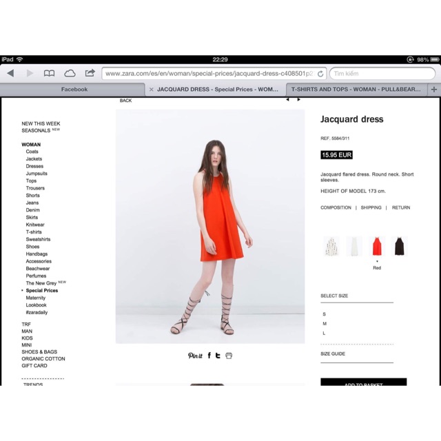Vay zara auth, size m, newtag, chat vai thun min mat, vay dang yem, mau trang do cam, do cam, do cam