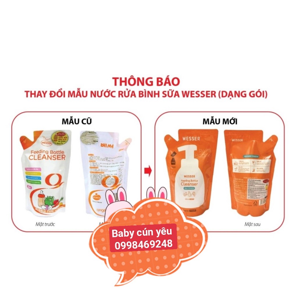 [CHÍNH HÃNG]NƯỚC SÚC BÌNH SỮA WESSER CHAI/GÓI 500ML