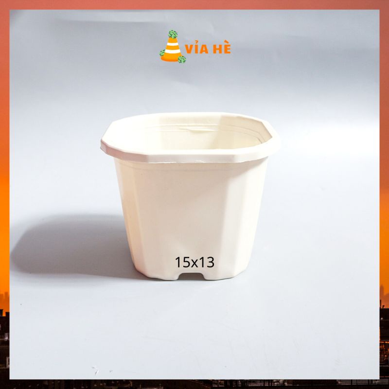 Chậu nhựa vuông cứng màu trắng size 15x13 nhỏ trồng cây xương rồng sen đá để bàn cây dâu tây